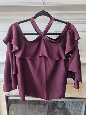 LOFT Women's Wine Red Off the Shoulder Halter Top Size S